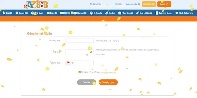 Hướng dẫn đăng ký az888 trên máy tính